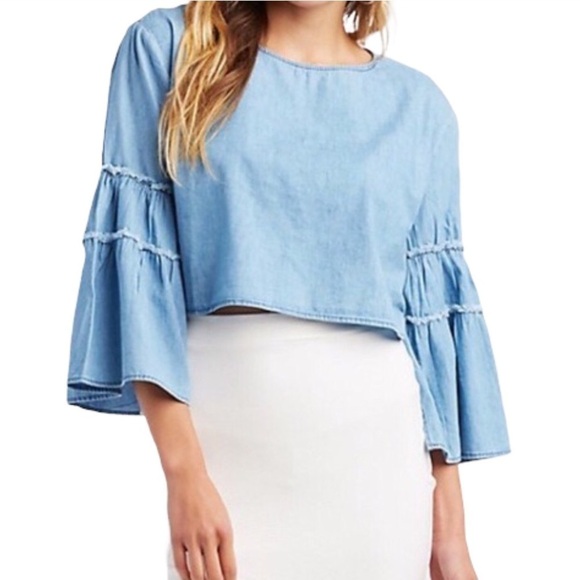 𝅺Charlotte Russe Bell Sleeved Chambray Denim Shirt - Picture 1 of 12